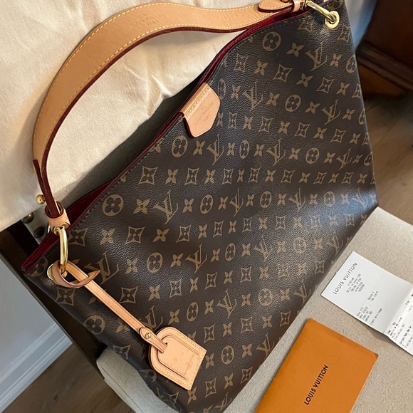 Louis Vuitton Handbags - Louis Vuitton Monogram Canvas Shoulder Bag with Natural Vachetta and Red Trim